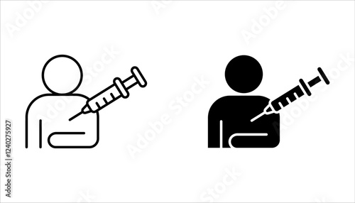 Insulin injecting line icon set. Applying insulin injection outline vector icon. Diabetes symbol on white background