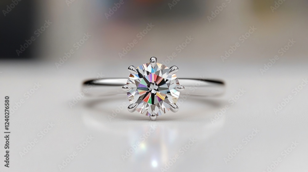 Brilliant Round Diamond Engagement Ring on White Background
