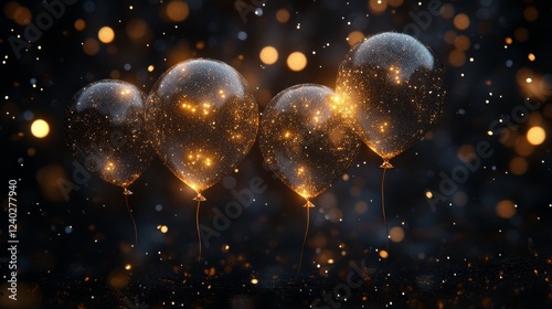 Balloons with glimmering lights create a magical atmosphere during a night ce...