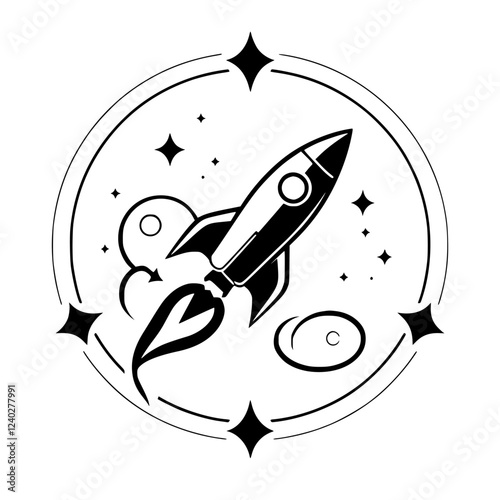 Rocket Launch: A Stellar Journey into the Cosmos.  Space exploration, cosmic adventure, and the thrill of interstellar flight. A captivating vector graphic design.