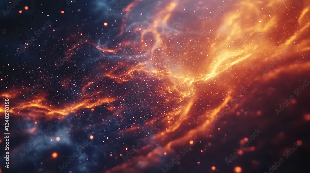 Fototapeta premium Abstract Background with Orange and Blue Swirls and Glowing Particles