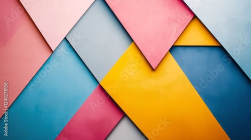 Colorful geometric shapes arranged on a flat surface in a creative design layout