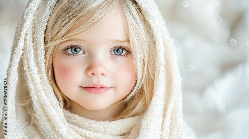 Toddler girl, winter wrap, bokeh background, holiday portrait Toddler girl, winter wrap, bokeh background, holiday portrait