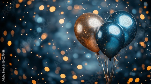 Balloons with glimmering lights create a magical atmosphere during a night ce...