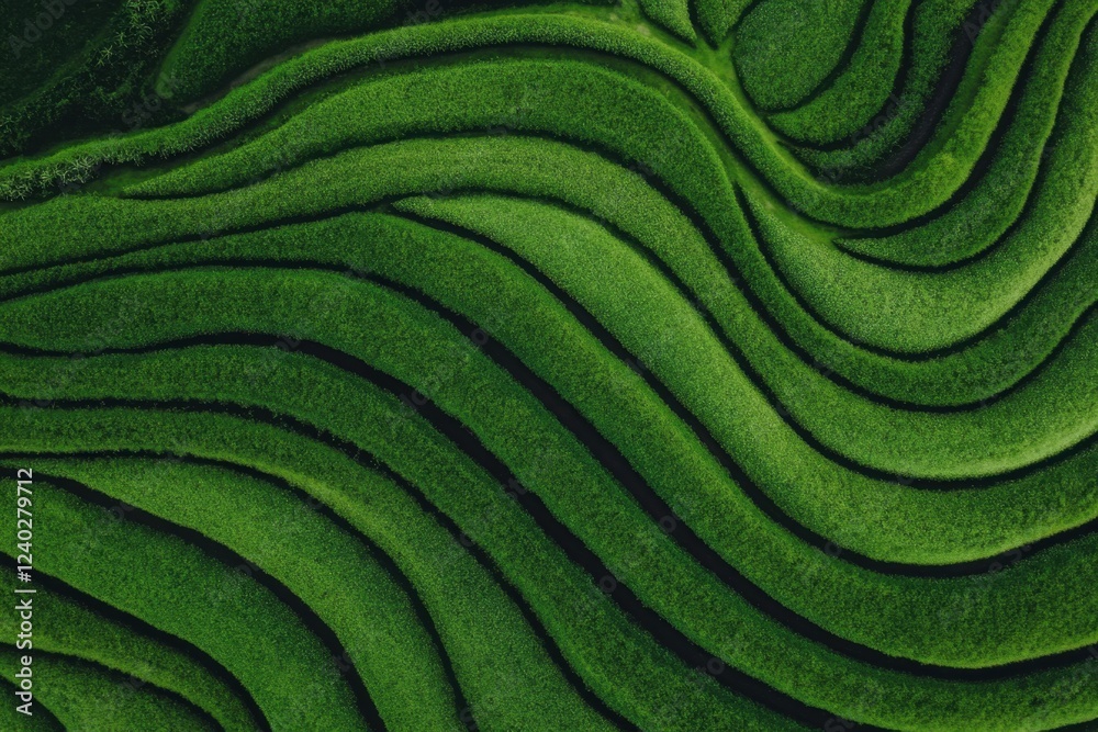 Green terraced fields aerial view showcasing lush agriculture Green terraced fields aerial view showcasing lush agriculture