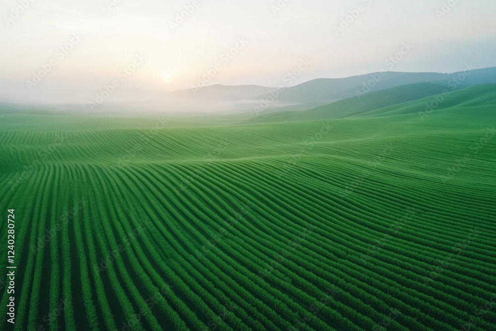 Rolling hills at sunrise reveal lush green landscapes Rolling hills at sunrise reveal lush green landscapes