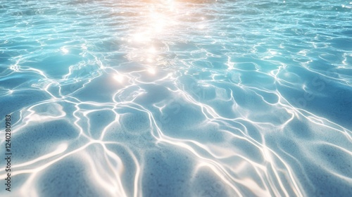 Bright sun reflecting on calm turquoise water rippling gently at midday