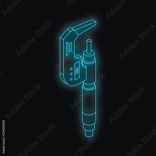 Futuristic neon glowing micrometer, symbolizing precision measurement and advanced technology