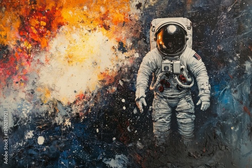 Astronaut gazing at stunning cosmic nebula in deep space at twilight
