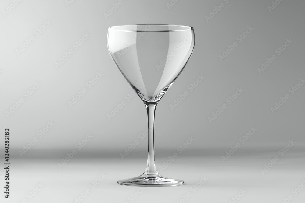 Obraz premium Minimalist wine glass on a neutral gray background with soft lighting and reflections. Modern drinkware and aesthetic concept