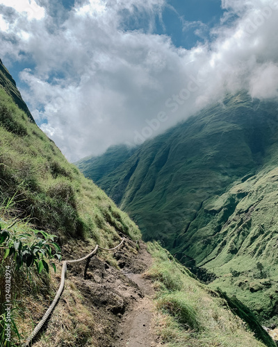 Steep Pathway Through Rinjani's Majestic Slopes photo