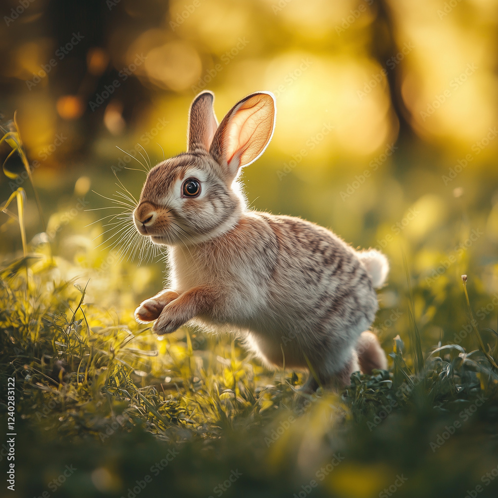 Fototapeta premium rabbit on the grass, generative AI illustration