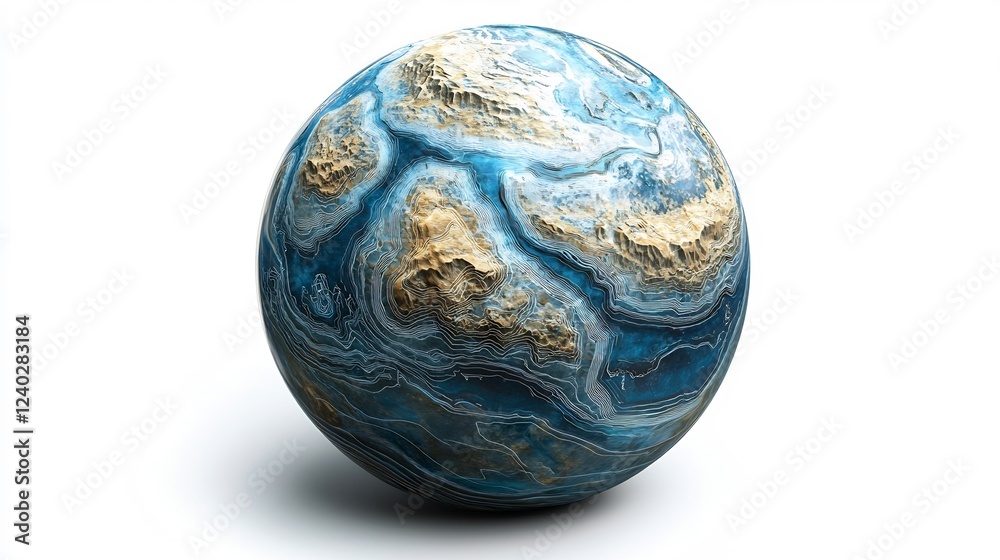 Detailed hologram of planet with topographical maps isolated on white background Detailed hologram of planet with topographical maps isolated on white background