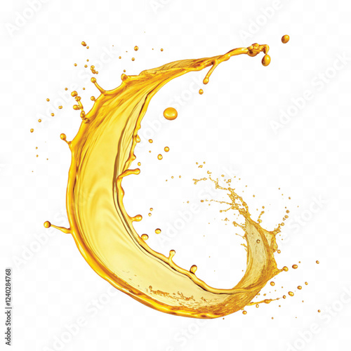 mustard liquid oil with dynamic splash in curve style isolated on a white background
