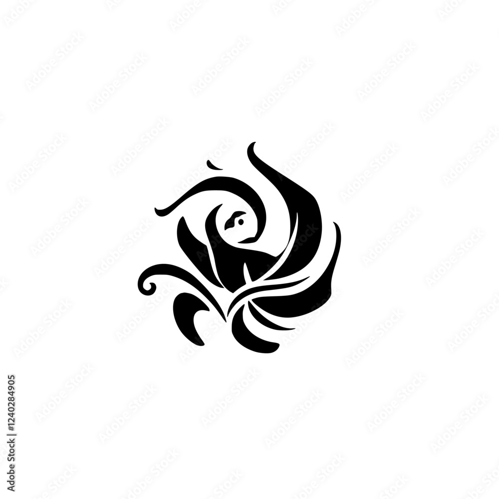Elegant Sloth in Floral Swirl: Black and White Animal Graphic Design Elegant Sloth in Floral Swirl: Black and White Animal Graphic Design