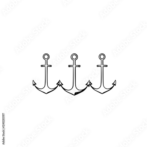 Three Anchors: Nautical Graphic Design, Maritime Symbol, Vintage Vector Illustration, Sea Ocean Water Image