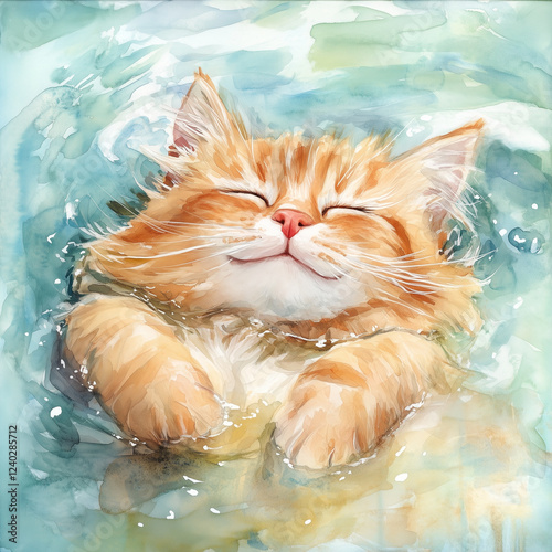Cute cat picture on a bright day, generative AI illustration