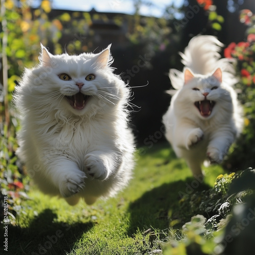 Cute cat picture on a bright day, generative AI illustration