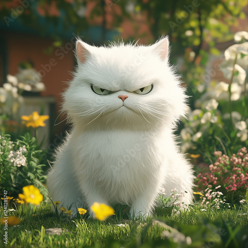 Cute cat picture on a bright day, generative AI illustration