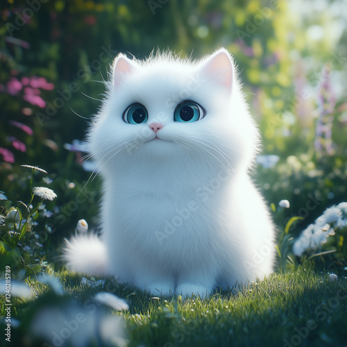 Cute cat picture on a bright day, generative AI illustration