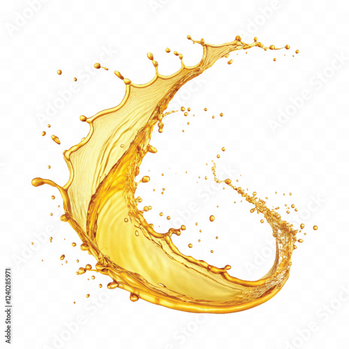 mustard liquid oil with dynamic splash in curve style isolated on a white background