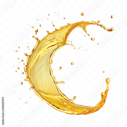 mustard liquid oil with dynamic splash in curve style isolated on a white background