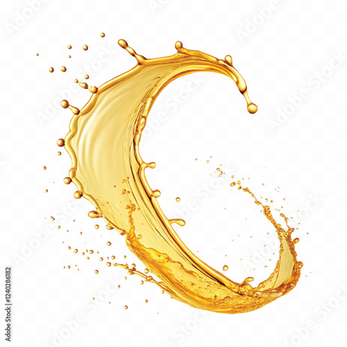 mustard liquid oil with dynamic splash in curve style isolated on a white background