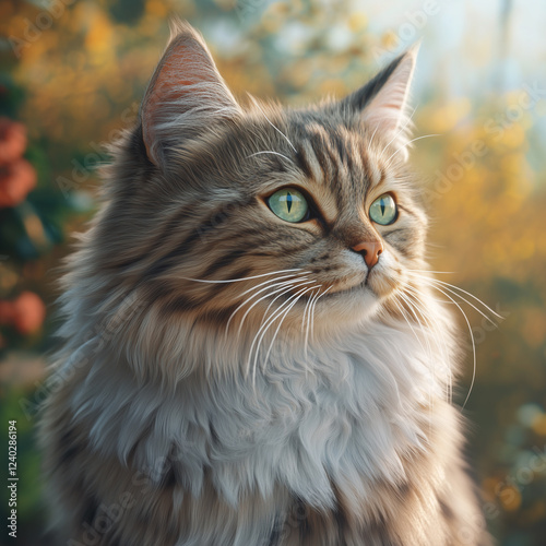 Cute cat picture on a bright day, generative AI illustration