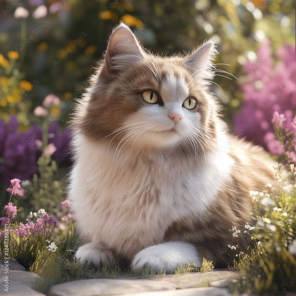 Cute cat picture on a bright day, generative AI illustration Cute cat picture on a bright day, generative AI illustration