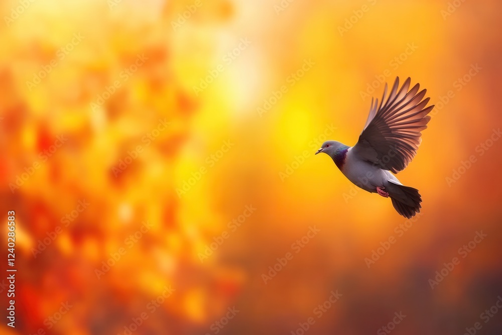 Obraz premium Bird in flight autumnal sunset sky