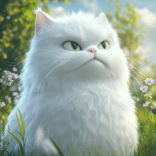 Cute cat picture on a bright day, generative AI illustration