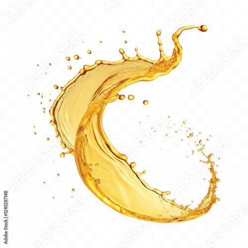 mustard liquid oil with dynamic splash in curve style isolated on a white background