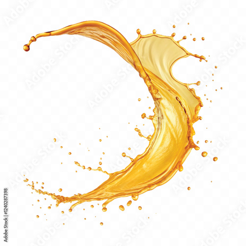 mustard liquid oil with dynamic splash in curve style isolated on a white background