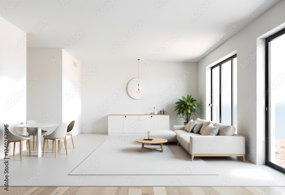 This modern office interior features a sleek table and contemporary design, bathed in natural light