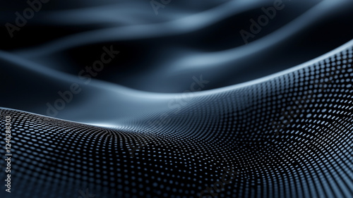 Abstract digital waves in dark tones with dotted patterns create sense of depth and movement. flowing lines evoke feeling of tranquility and modernity