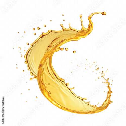 mustard liquid oil with dynamic splash in curve style isolated on a white background