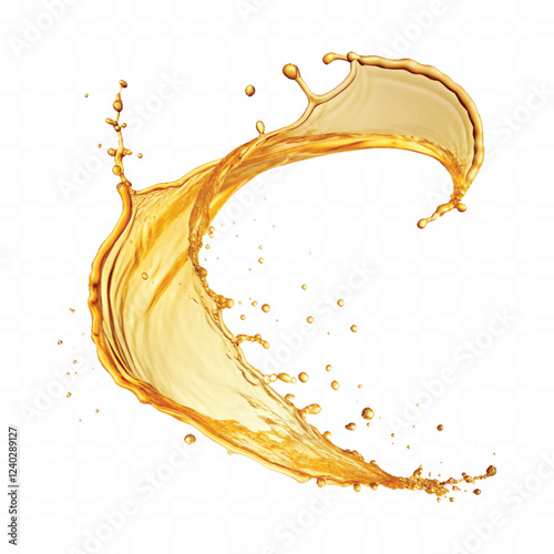 mustard liquid oil with dynamic splash in curve style isolated on a white background