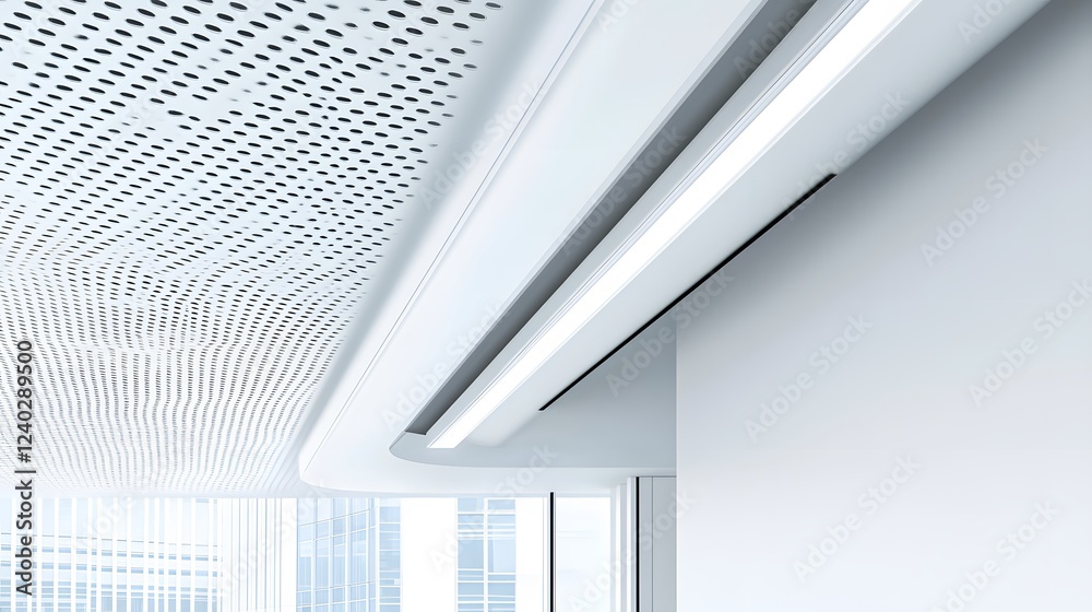 Obraz premium Modern Office Ceiling Design with LED Lights and Perforated Panel