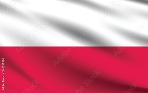 Poland flag official colors and proportion digital vector illustration. Pleated flag.