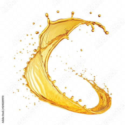 mustard liquid oil with dynamic splash in curve style isolated on a white background