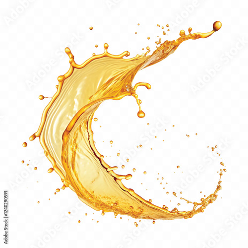 mustard liquid oil with dynamic splash in curve style isolated on a white background