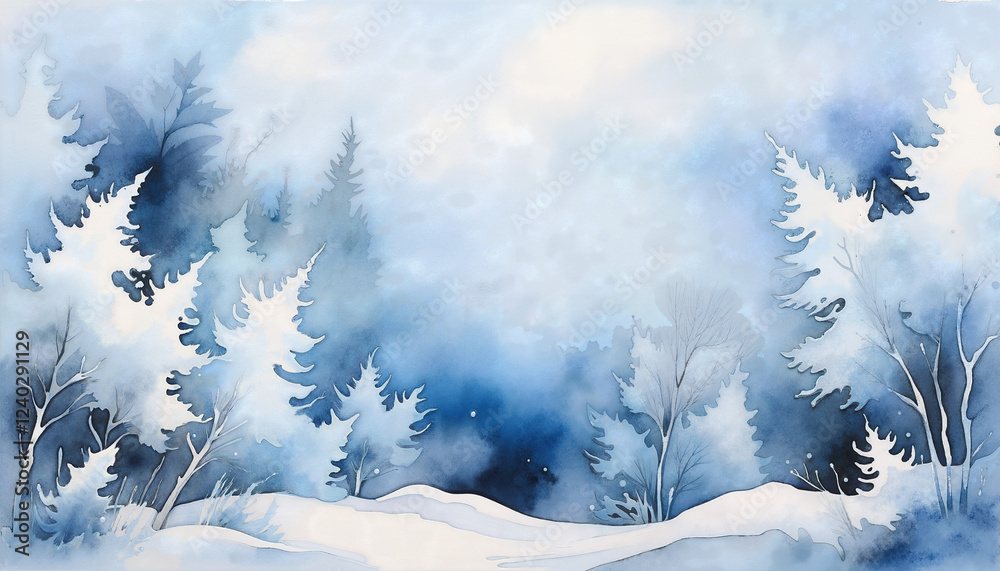Scenic winter landscape background with snowy trees and cold atmosphere Scenic winter landscape background with snowy trees and cold atmosphere