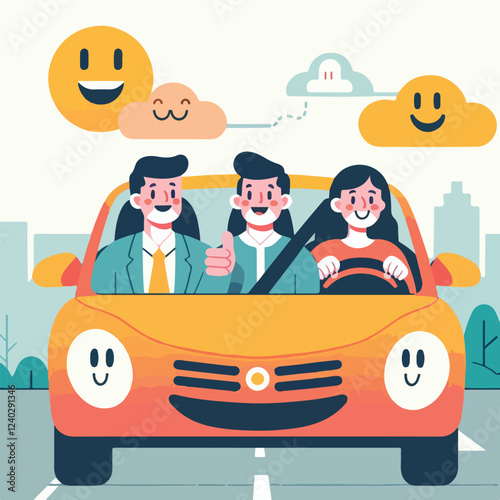 vector image of a person driving a car happily