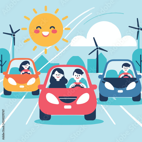 vector image of a person driving a car happily
