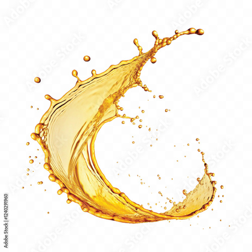 mustard liquid oil with dynamic splash in curve style isolated on a white background