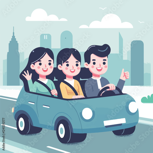 vector image of a person driving a car happily