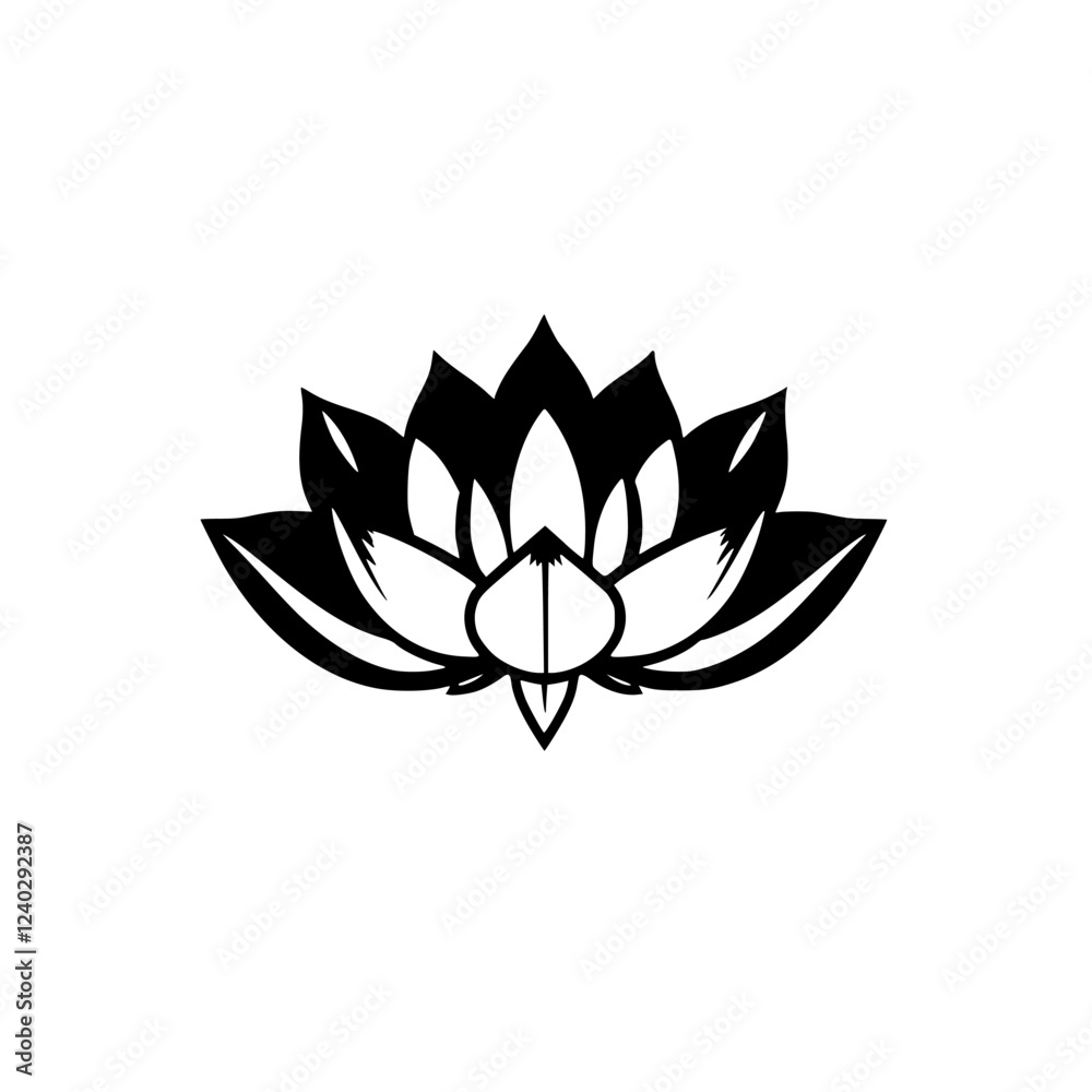 Lotus Flower: Black and White Minimalist Botanical Illustration. Elegant floral design, perfect for nature-inspired projects, symbols, and more. Lotus Flower: Black and White Minimalist Botanical Illustration. Elegant floral design, perfect for nature-inspired projects, symbols, and more.