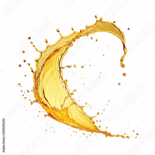mustard liquid oil with dynamic splash in curve style isolated on a white background