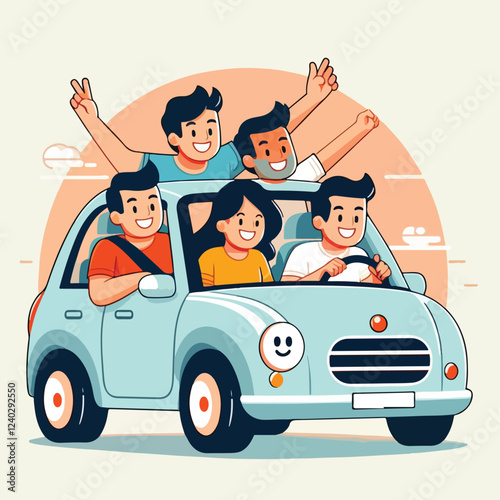 vector image of a person driving a car happily