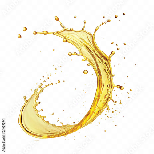 mustard liquid oil with dynamic splash in curve style isolated on a white background
